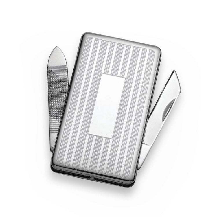 Stainless Steel Engine Turned Money Clip/Knife with Rectangle Center Stainless Steel Engine Turned Money Clip/Knife with Rectangle Center
