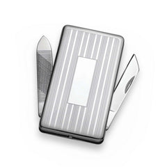 Stainless Steel Engine Turned Money Clip/Knife with Rectangle Center Stainless Steel Engine Turned Money Clip/Knife with Rectangle Center