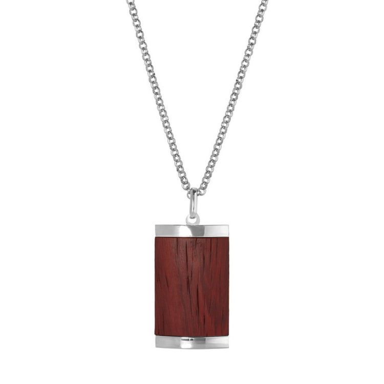 Stainless Steel Pendant with Wood Inlay on 20 Bead Chain Stainless Steel Pendant with Wood Inlay on 20 Bead Chain
