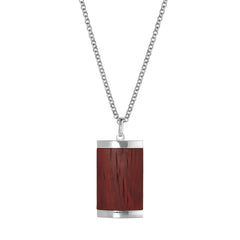 Stainless Steel Pendant with Wood Inlay on 20 Bead Chain Stainless Steel Pendant with Wood Inlay on 20 Bead Chain