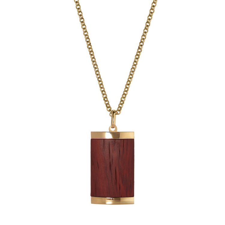 Gold IP Finish Stainless Steel Pendant with Wood Inlay on 20 Bead Chain Gold IP Finish Stainless Steel Pendant with Wood Inlay on 20 Bead Chain