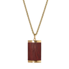 Gold IP Finish Stainless Steel Pendant with Wood Inlay on 20 Bead Chain Gold IP Finish Stainless Steel Pendant with Wood Inlay on 20 Bead Chain