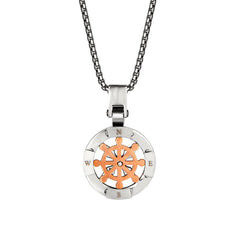 Stainless Steel Nautical Compass and Gold Wheel in Center on 20 Chain Stainless Steel Nautical Compass and Gold Wheel in Center on 20 Chain
