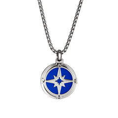 Stainless Steel Nautical Compass and Blue Center on 20 Chain Stainless Steel Nautical Compass and Blue Center on 20 Chain