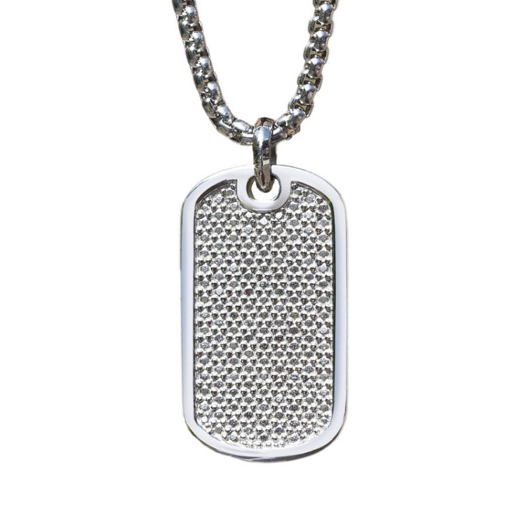 Stainless Steel Simulated Diamond Dog Tag on 22 2.5mm Stainless Steel Rounded Box Link Chain Stainless Steel Simulated Diamond Dog Tag on 22 2.5mm Stainless Steel Rounded Box Link Chain