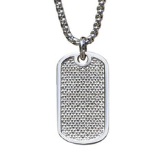 Stainless Steel Simulated Diamond Dog Tag on 22 2.5mm Stainless Steel Rounded Box Link Chain Stainless Steel Simulated Diamond Dog Tag on 22 2.5mm Stainless Steel Rounded Box Link Chain