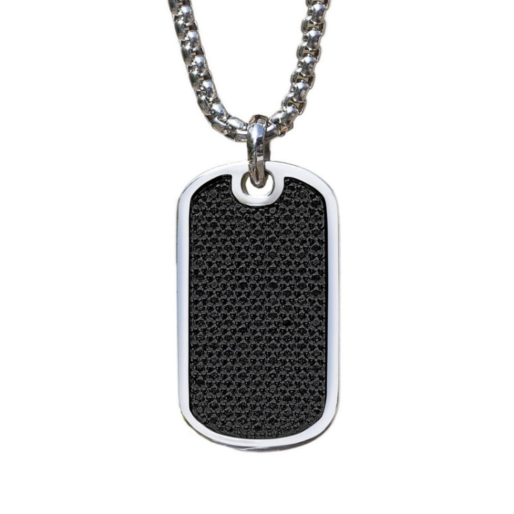 Stainless Steel Simulated Black Diamond Dog Tag on 22 2.5mm Stainless Steel Gun Metal Finish Rounded Box Link Chain Stainless Steel Simulated Black Diamond Dog Tag on 22 2.5mm Stainless Steel Gun Metal Finish Rounded Box Link Chain