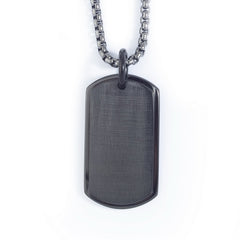 Black Stainless Steel Satined Finished Dog Tag on 22 2.5mm Gun Metal Finish Rounded Box Chain Black Stainless Steel Satined Finished Dog Tag on 22 2.5mm Gun Metal Finish Rounded Box Chain