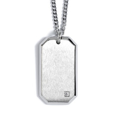 Stainless Steel Satin Finish Dog Tag with Simulated Diamond on 22 2.5mm Rounded Box Chain Stainless Steel Satin Finish Dog Tag with Simulated Diamond on 22 2.5mm Rounded Box Chain
