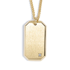 Gold IP Finish Stainless Steel Satin Finish Dog Tag with Simulated Diamond on 22 2.5mm Gold IP Finish Rounded Box Chain Gold IP Finish Stainless Steel Satin Finish Dog Tag with Simulated Diamond on 22 2.5mm Gold IP Finish Rounded Box Chain