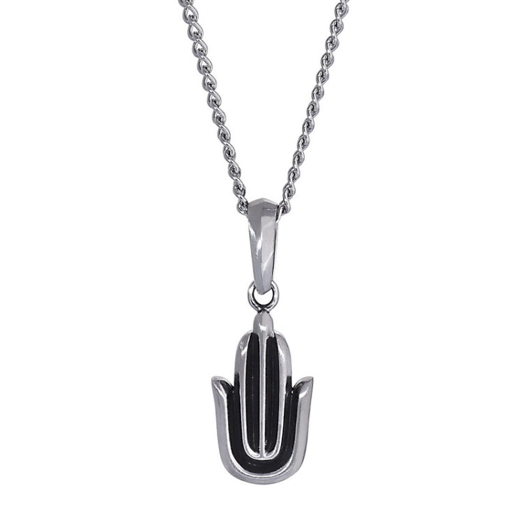 Stainless Steel Matte and Black Antique Finish Hamsa Hand Necklace on 20 Curb Chain Stainless Steel Matte and Black Antique Finish Hamsa Hand Necklace on 20 Curb Chain