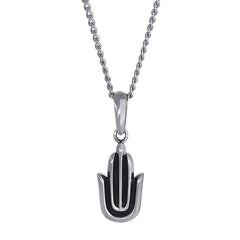 Stainless Steel Matte and Black Antique Finish Hamsa Hand Necklace on 20 Curb Chain Stainless Steel Matte and Black Antique Finish Hamsa Hand Necklace on 20 Curb Chain