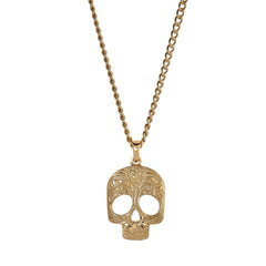 Gold IP Finish Stainless Steel Skull Necklace on 20 Curb Chain Gold IP Finish Stainless Steel Skull Necklace on 20 Curb Chain