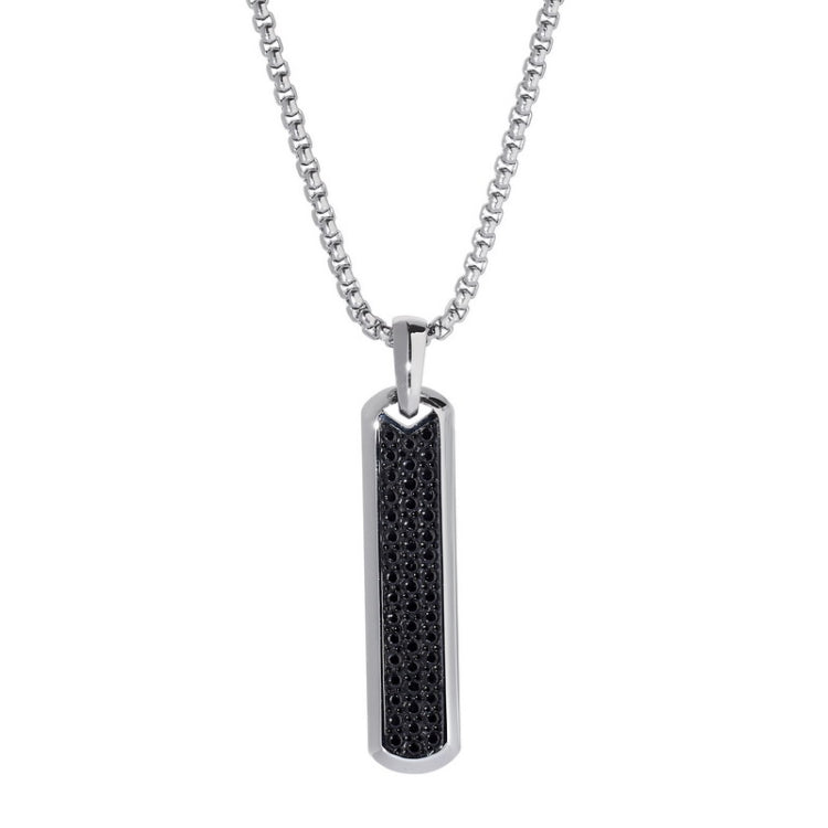 Stainless Steel and Black IP Finish Long Thin Rectangular Necklace on 20 Rounded Box Chain Stainless Steel and Black IP Finish Long Thin Rectangular Necklace on 20 Rounded Box Chain