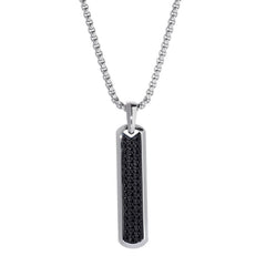 Stainless Steel and Black IP Finish Long Thin Rectangular Necklace on 20 Rounded Box Chain Stainless Steel and Black IP Finish Long Thin Rectangular Necklace on 20 Rounded Box Chain