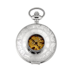 Stainless Steel Desk Stand Case Pocket Watch W/Gold Mechanics Stainless Steel Desk Stand Case Pocket Watch W/Gold Mechanics