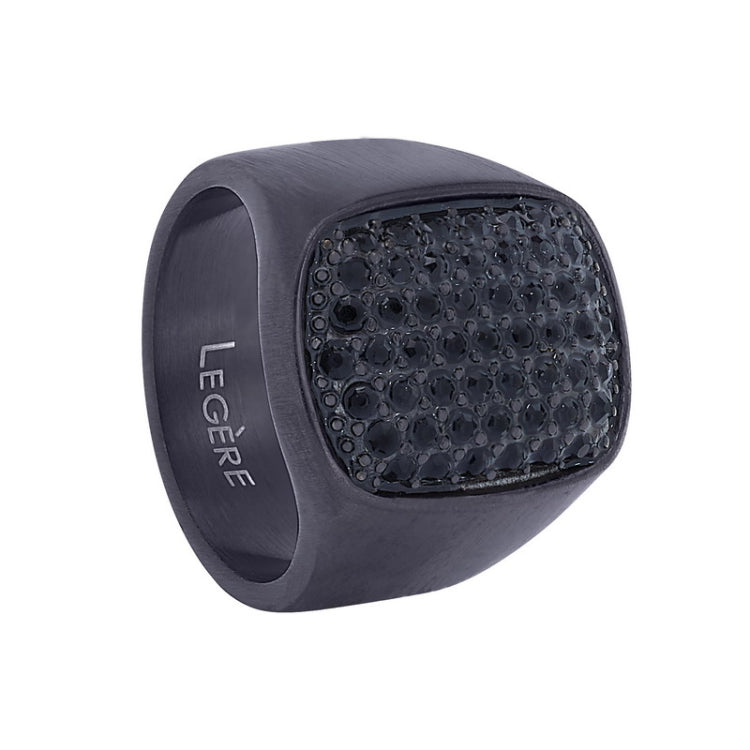 Gun Metal Finish Stainless Steel Pave Ring with Simulated Black Diamonds Gun Metal Finish Stainless Steel Pave Ring with Simulated Black Diamonds