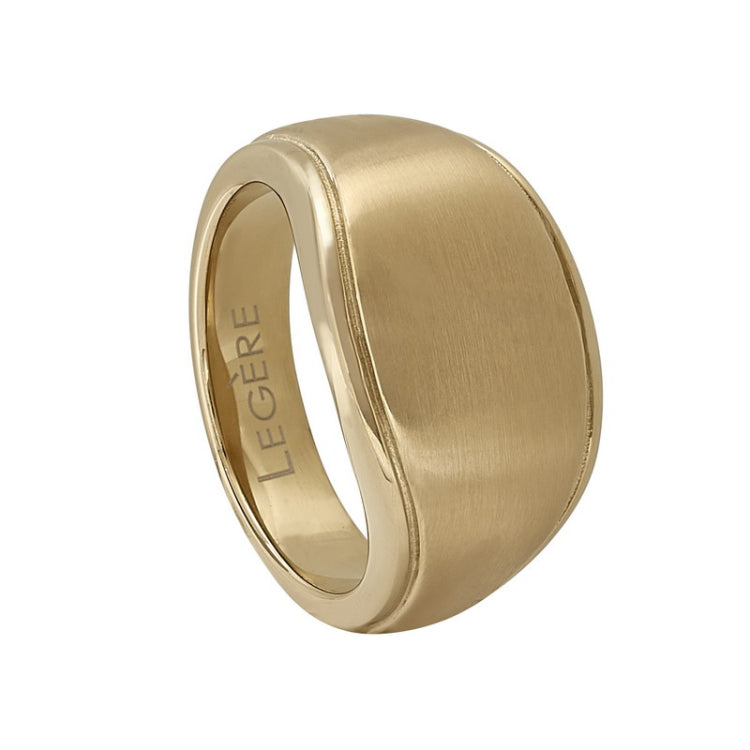 Gold IP Finish Stainless Steel Signet Ring  with Gold IP Matte Finish Gold IP Finish Stainless Steel Signet Ring  with Gold IP Matte Finish