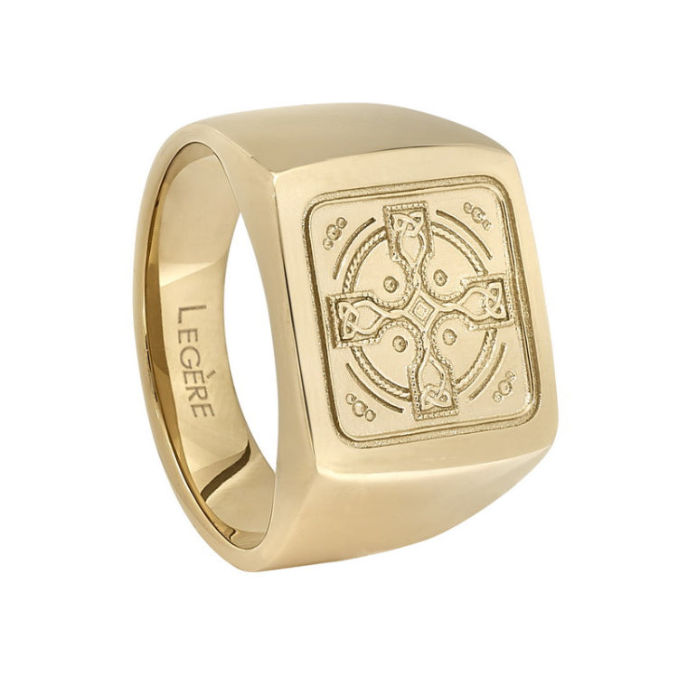 Gold IP Finish Stainless Steel Ring  with Cross Design Gold IP Finish Stainless Steel Ring  with Cross Design