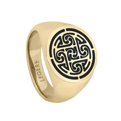 Gold IP Finish Stainless Steel Patterned Ring with Black Epoxy Gold IP Finish Stainless Steel Patterned Ring with Black Epoxy