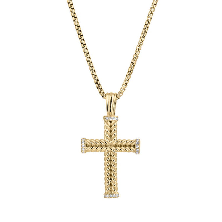 Gold Vermeil Sterling Silver Braided Cross with Simulated Diamonds on all 4 Ends of Cross on 20 Rounded Box Chain Gold Vermeil Sterling Silver Braided Cross with Simulated Diamonds on all 4 Ends of Cross on 20 Rounded Box Chain