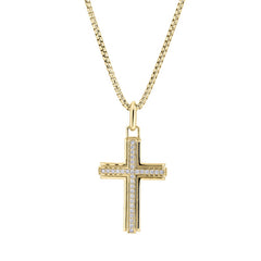Gold Vermeil Sterling Silver Cross with Simulated Diamond Center Channel on 20 Rounded Box Chain Gold Vermeil Sterling Silver Cross with Simulated Diamond Center Channel on 20 Rounded Box Chain