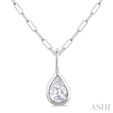 1/5 Ctw Pear Cut Bezel Set Diamond Fashion Pendant With Paperclip Chain in 14K White Gold