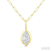 1/5 Ctw Marquise Cut Bezel Set Diamond Fashion Pendant With Paperclip Chain in 14K Yellow Gold