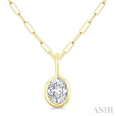 1/5 Ctw Oval Cut Bezel Set Diamond Fashion Pendant With Paperclip Chain in 14K Yellow Gold