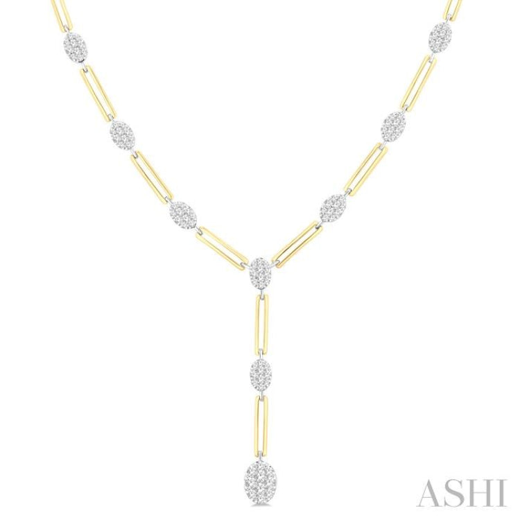 1 3/4 Ctw Lovebright Oval Shape Round Cut Diamond Paperclip Fashion Necklace in 14K Yellow and White Gold 1 3/4 Ctw Lovebright Oval Shape Round Cut Diamond Paperclip Fashion Necklace in 14K Yellow and White Gold