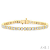 5 1/2 Ctw North-South Bezel Set Emerald Cut Diamond Tennis Bracelet in 14K Yellow Gold