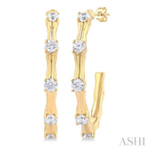 1/3 Ctw Bamboo Shoot Inspired Round Cut Diamond Fashion Half Hoop Earrings in 14K Yellow Gold