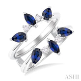 5x2.5 MM Marquise and 5x3 MM Pear Sapphire and 1/8 Ctw Round Cut Diamond Insert Precious Ring in 14K White Gold