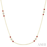 2.25 MM Ruby and 1/2 Ctw Round Cut Diamond Precious Station Necklace in 14K Yellow Gold