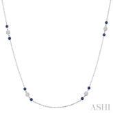2.25 MM Sapphire and 1/2 Ctw Round Cut Diamond Precious Station Necklace in 14K White Gold