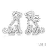 1/5 Ctw Petite Seated Dog Round Cut Diamond Fashion Stud Earrings in 10K White Gold