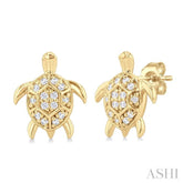 1/10 Ctw Petite Turtle Round Cut Diamond Fashion Stud Earrings in 10K Yellow Gold
