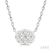 1/10 Ctw Lovebright Petite East-West Set Oval Shape Round Cut Diamond Fashion Pendant With Chain in 10K White Gold