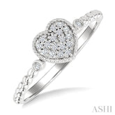 1/8 Ctw Petite Bead Shank Heart Motif Round Cut Bead Bijoux Diamond Fashion Ring in 10K White Gold