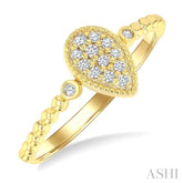 1/8 Ctw Petite Bead Shank Pear Shape Center Round Cut Bead Bijoux Diamond Fashion Ring in 10K Yellow Gold