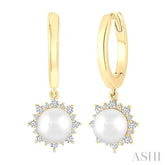 5.5 MM Round Shape Cultured Pearls and 1/5 Ctw Petite Round Cut Diamond Fashion Huggies in 10K Yellow Gold