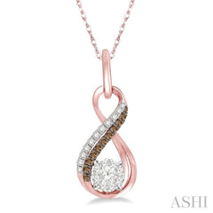 1/5 Ctw Winding Brown & White Round Cut Diamond Lovebright Pendant With Link Chain in 14K Rose Gold 1/5 Ctw Winding Brown & White Round Cut Diamond Lovebright Pendant With Link Chain in 14K Rose Gold