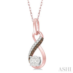 1/5 Ctw Winding Brown & White Round Cut Diamond Lovebright Pendant With Link Chain in 14K Rose Gold 1/5 Ctw Winding Brown & White Round Cut Diamond Lovebright Pendant With Link Chain in 14K Rose Gold
