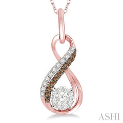 1/5 Ctw Winding Brown & White Round Cut Diamond Lovebright Pendant With Link Chain in 14K Rose Gold 1/5 Ctw Winding Brown & White Round Cut Diamond Lovebright Pendant With Link Chain in 14K Rose Gold