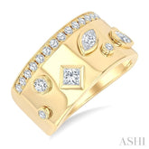3/4 Ctw Mixed Cut Diamond Mosaic Fashion Wide Band in 14K Yellow Gold