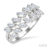 3/4 Ctw Split Twin Row Marquise and Baguette Cut Diamond Fashion Ring in 14K White Gold