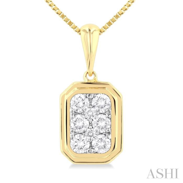 1/3 Ctw Lovebright Emerald Shape Round Cut Diamond Fashion Pendant With Chain in 14K Yellow and White Gold 1/3 Ctw Lovebright Emerald Shape Round Cut Diamond Fashion Pendant With Chain in 14K Yellow and White Gold