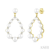 2 MM-4.5 MM Tear Drop Cultured Pearls and 1/4 Ctw Round Cut Diamond Fashion Earrings in 10K Yellow Gold