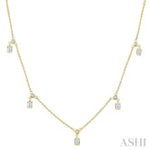 5/8 Ctw Dangle Emerald and Round Cut Diamond Station Necklace in 14K Yellow Gold