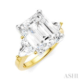 1 1/10 Ctw Emerald Shape Trillion and Round Cut Diamond Semi-Mount Engagement Ring in 14K yellow and White Gold